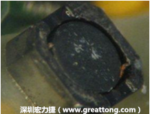 使用銀(Ag)鍍層的電源電感器(Power Inductors)，經(jīng)過推力測試后，零件端點上已經(jīng)看不到任何鍍層的痕跡了，所以其耐推力就比較小。